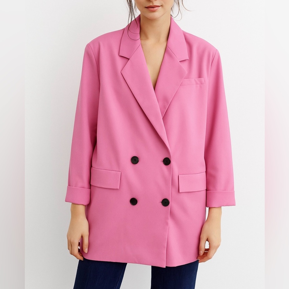 NWT Nichole Lynel Bubblegum Pink Double Breasted Oversized Dad Blazer Jacket